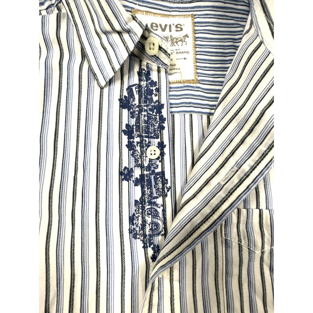 LEVI'S Multi Striped men's Floral Graphic Long Sleeve Cotton Shirt Sz L - Picture 4 of 13